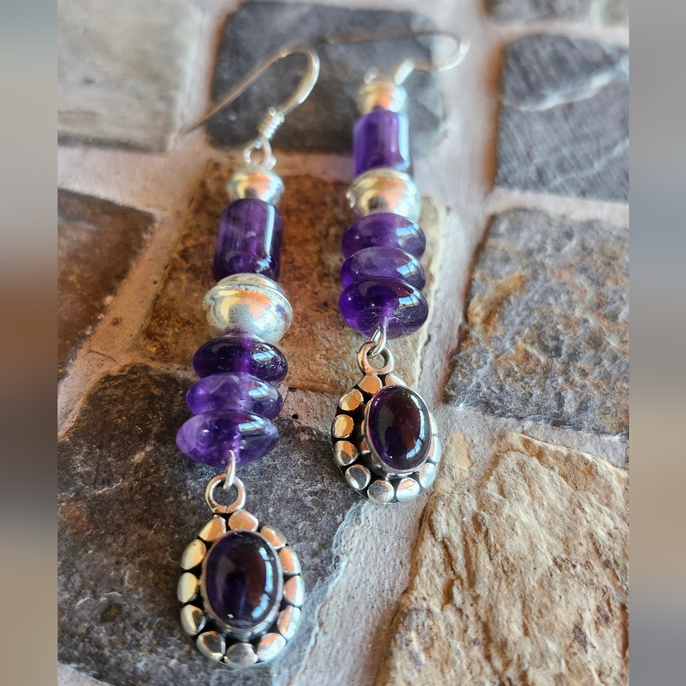 Sterling Silver Artisan Amethyst Earrings